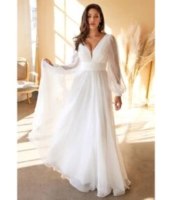 Cinderella Divine White Chiffon Sleeve Goddess Bridal Gown -Pleaser Clothing Store white chiffon sleeve goddess bridal gown 501991