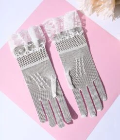 White Fishnet & Lace Trim Gloves -Pleaser Clothing Store white fishnet lace trim gloves 544970