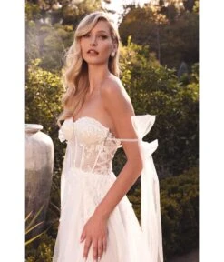 Cinderella Divine White Lace Bodice A-Line Ethereal Wedding Gown -Pleaser Clothing Store white lace bodice a line ethereal wedding gown 610467