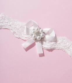 White Lace & Rhinestone Bridal Garter Set -Pleaser Clothing Store white lace rhinestone bridal garter set 822038