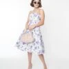 White & Lavender Floral Print Swing Dress