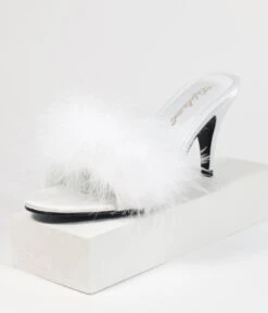 PLEASER White Marabou Feather Peep Toe Slipper Heel 8 PLEASER White Marabou Feather Peep Toe Slipper Heel -Pleaser Clothing Store white marabou feather peep toe slipper heel 253409