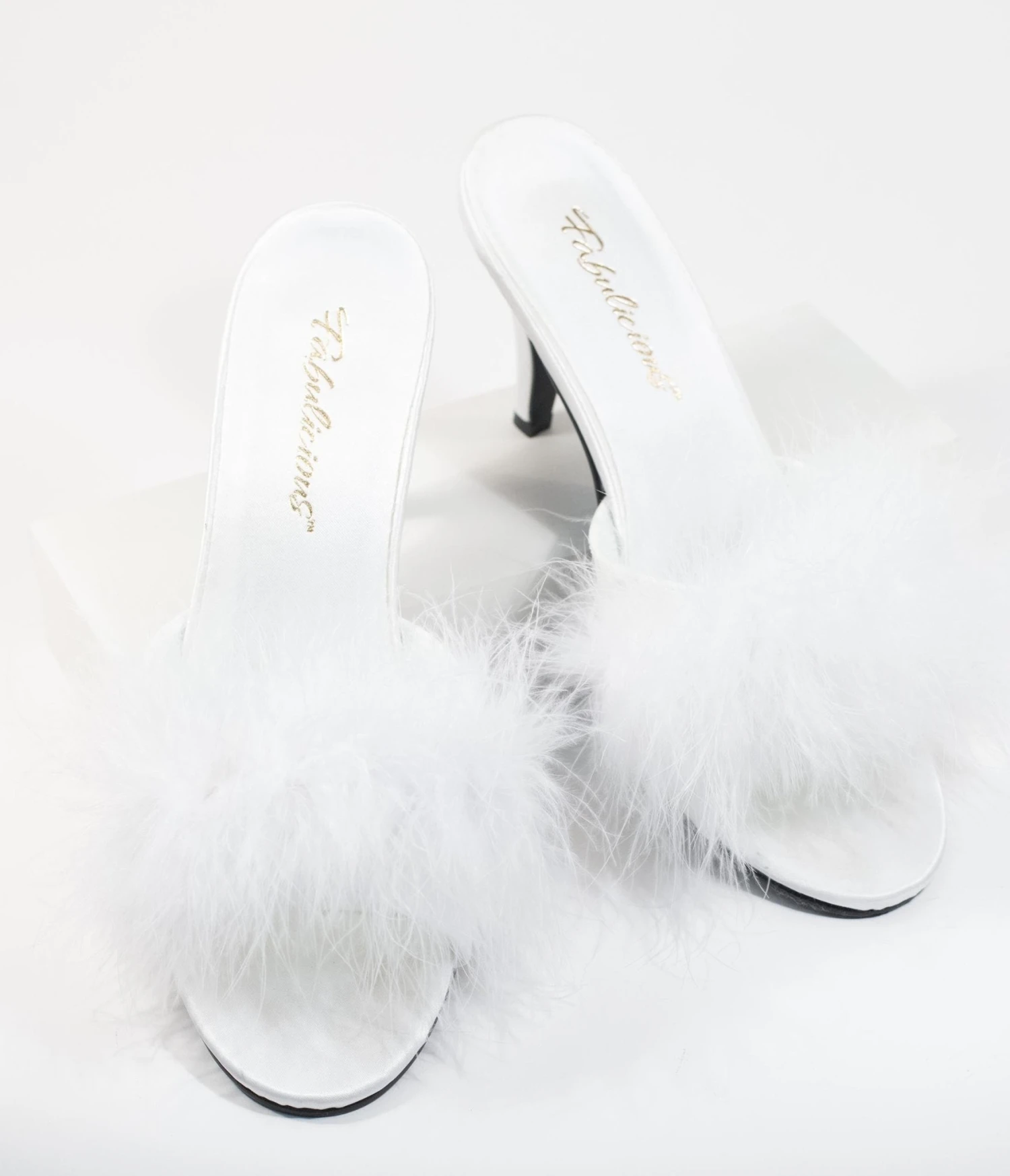 PLEASER White Marabou Feather Peep Toe Slipper Heel 5 PLEASER White Marabou Feather Peep Toe Slipper Heel - Image 5
