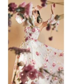 Cinderella Divine White & Pink Floral Organza Corset Prom Ball Gown -Pleaser Clothing Store white pink floral organza corset prom ball gown 604503