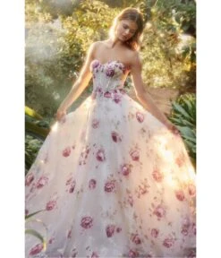 Cinderella Divine White & Pink Floral Organza Corset Prom Ball Gown -Pleaser Clothing Store white pink floral organza corset prom ball gown 740146