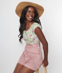 White & Pink & Yellow Floral May Top