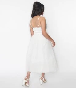 White Polka Dot Tulle Midi Dress -Pleaser Clothing Store white polka dot tulle midi dress 409007