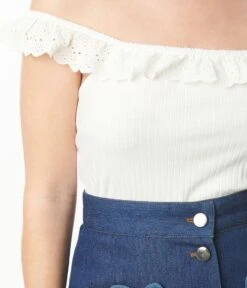 White Ribbed Knit Lace Trim Top -Pleaser Clothing Store white ribbed knit lace trim top 795780