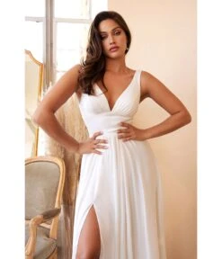 Cinderella Divine White Satin A Line Bridal Gown -Pleaser Clothing Store white satin a line bridal gown 588730