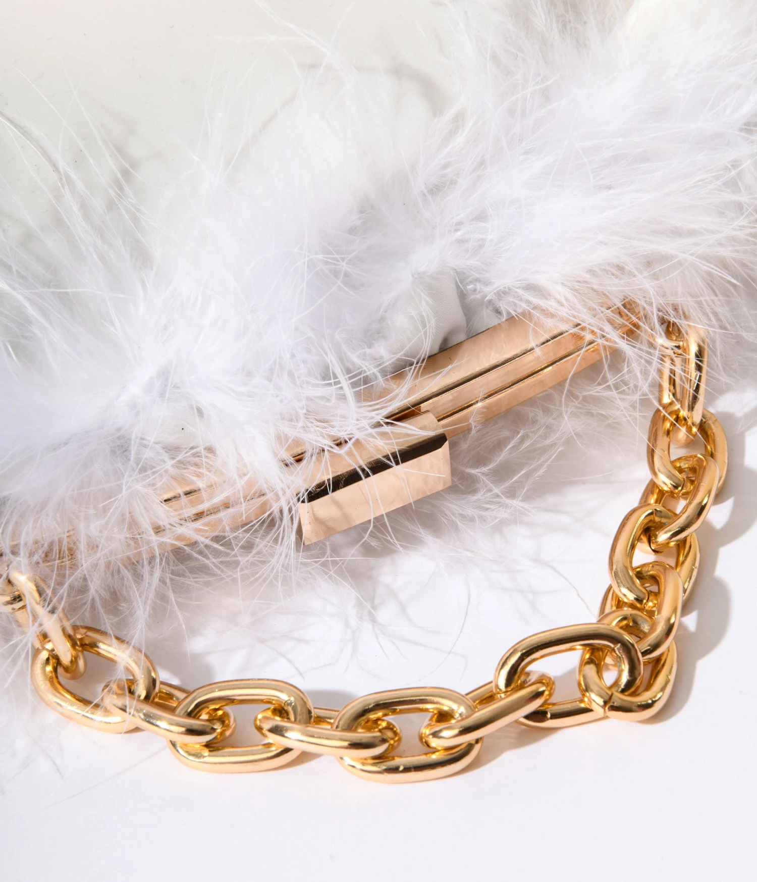 White Satin & Fur Trim Clutch Handbag 2 White Satin & Fur Trim Clutch Handbag - Image 2