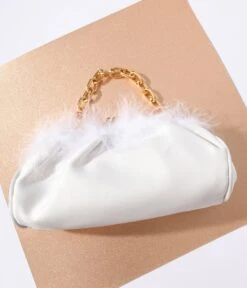 White Satin & Fur Trim Clutch Handbag 5 White Satin & Fur Trim Clutch Handbag -Pleaser Clothing Store white satin fur trim clutch handbag 324086