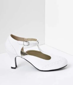 PLEASER White T-Strap Mary Jane Kitten Heels -Pleaser Clothing Store white t strap mary jane kitten heels 786755