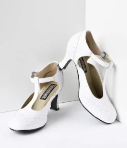 PLEASER White T-Strap Mary Jane Kitten Heels -Pleaser Clothing Store white t strap mary jane kitten heels 812187