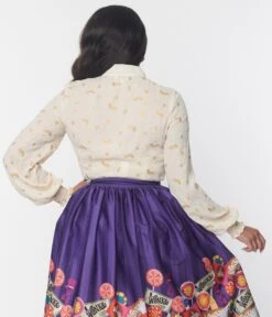 Willy Wonka X Unique Vintage Cream & Gold Neck Tie Blouse Glitter Wonka Print -Pleaser Clothing Store willy wonka x unique vintage cream gold neck tie blouse glitter wonka print 752088