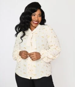 Willy Wonka X Unique Vintage Plus Size Cream & Gold Neck Tie Blouse Glitter Wonka Print 5 Willy Wonka X Unique Vintage Plus Size Cream & Gold Neck Tie Blouse Glitter Wonka Print -Pleaser Clothing Store willy wonka x unique vintage plus size cream gold neck tie blouse glitter wonka print 837591