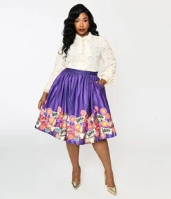 Willy Wonka X Unique Vintage Plus Size Wonka Chocolate Border Gellar Swing Skirt
