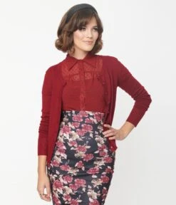 Wine Long Sleeve Cardigan -Pleaser Clothing Store wine long sleeve cardigan 300315