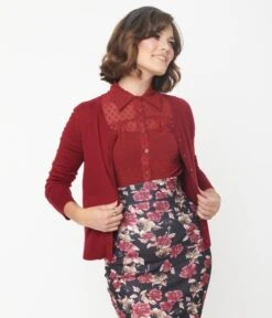 Wine Long Sleeve Cardigan -Pleaser Clothing Store wine long sleeve cardigan 968381