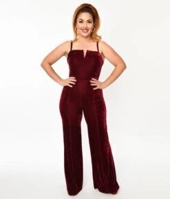 Wine Red Velvet Jumpsuit
