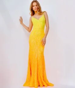 Jovani Yellow & Orange Ombre Sequin Trumpet Dress