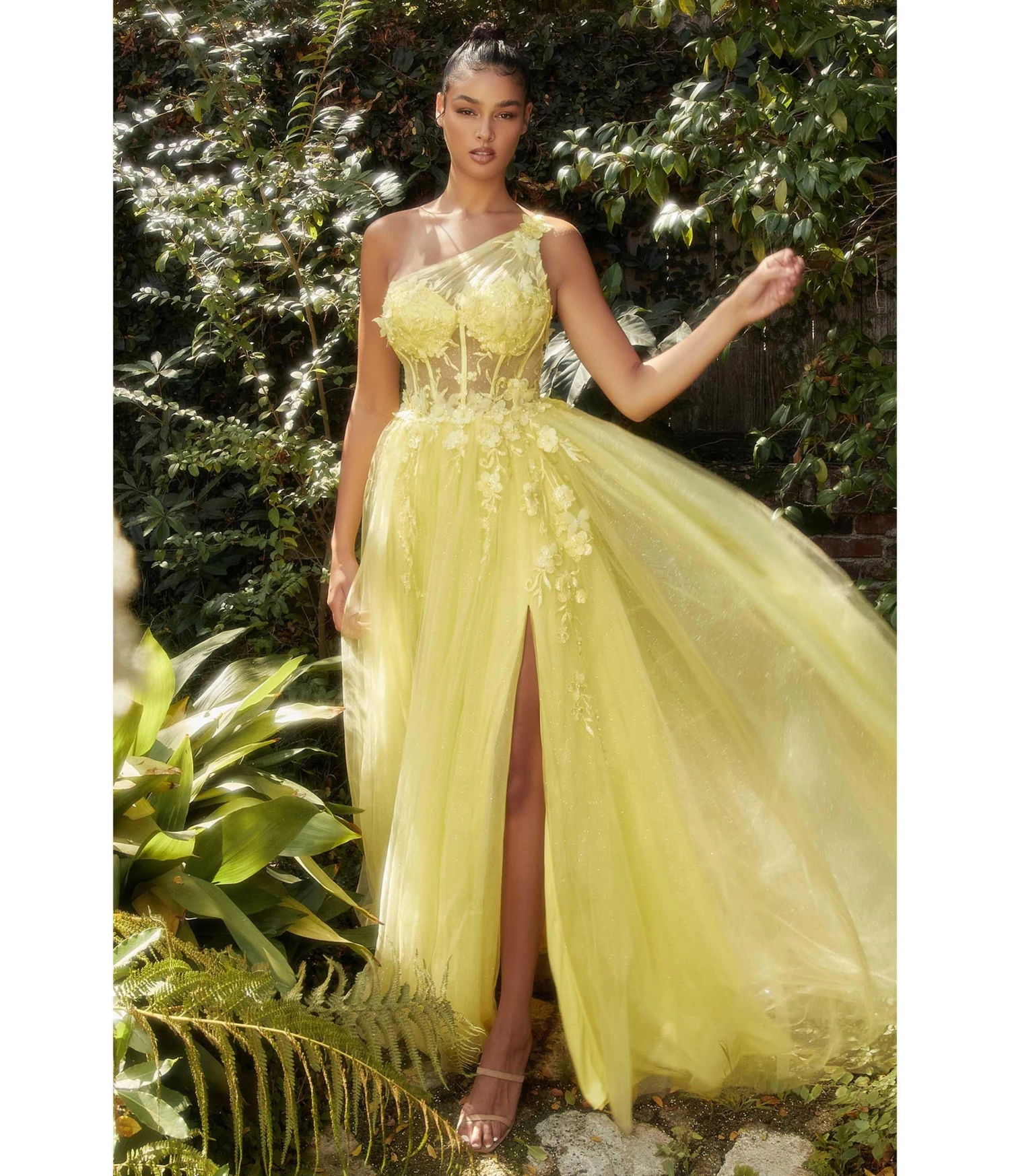Cinderella Divine Yellow Shimmering One Shoulder Fairytale Bridesmaid Gown 1 Cinderella Divine Yellow Shimmering One Shoulder Fairytale Bridesmaid Gown