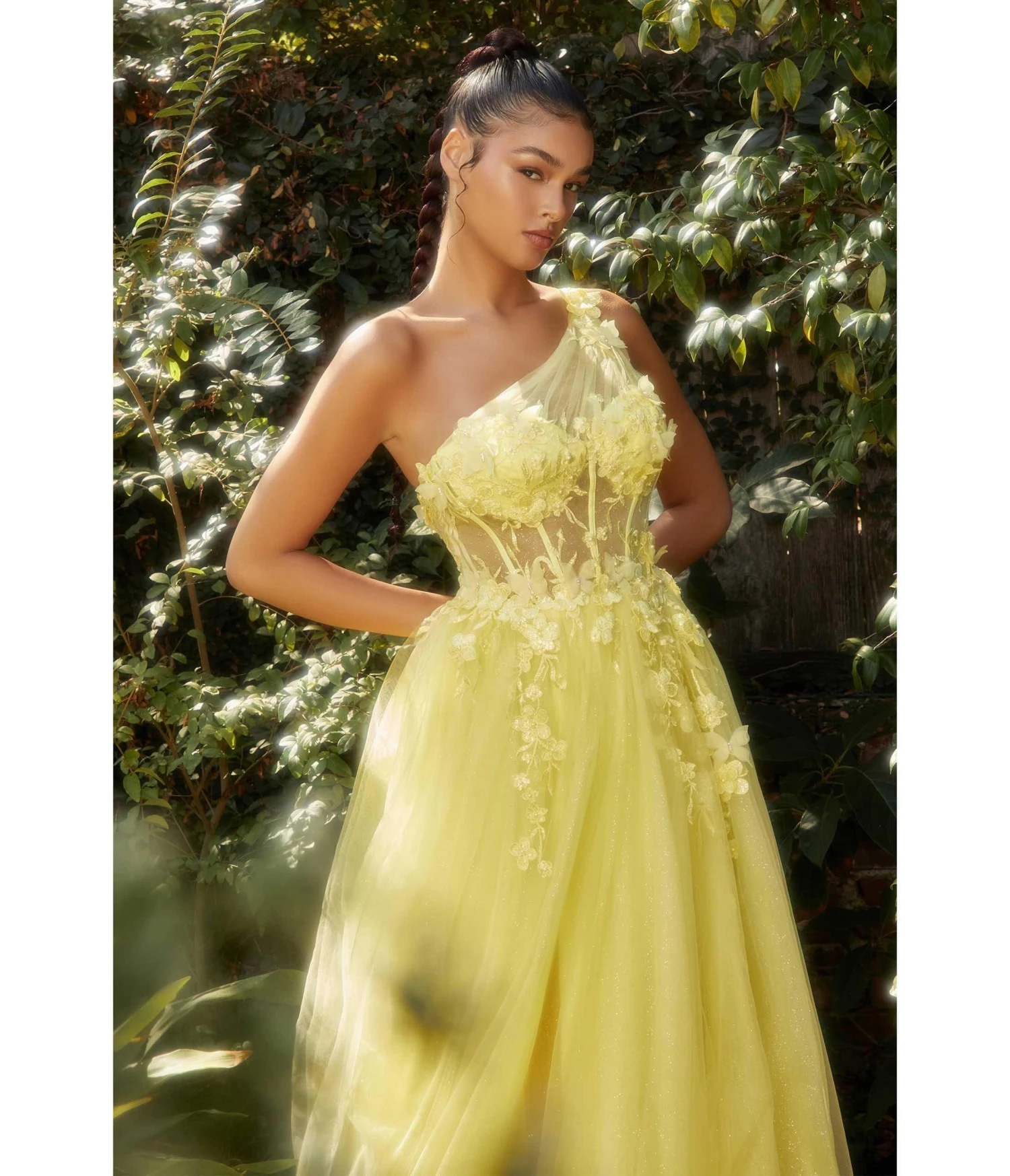 Cinderella Divine Yellow Shimmering One Shoulder Fairytale Bridesmaid Gown 2 Cinderella Divine Yellow Shimmering One Shoulder Fairytale Bridesmaid Gown - Image 2